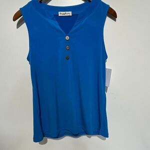 Sapphire Women's Blue V-Neck Buttoned Stretchy Sleeveless Blouse Small NWT‎